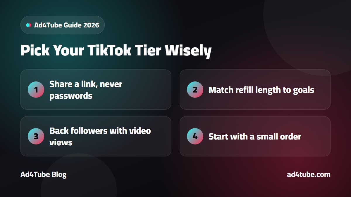 Infographic with four tips for the best site to buy TikTok followers